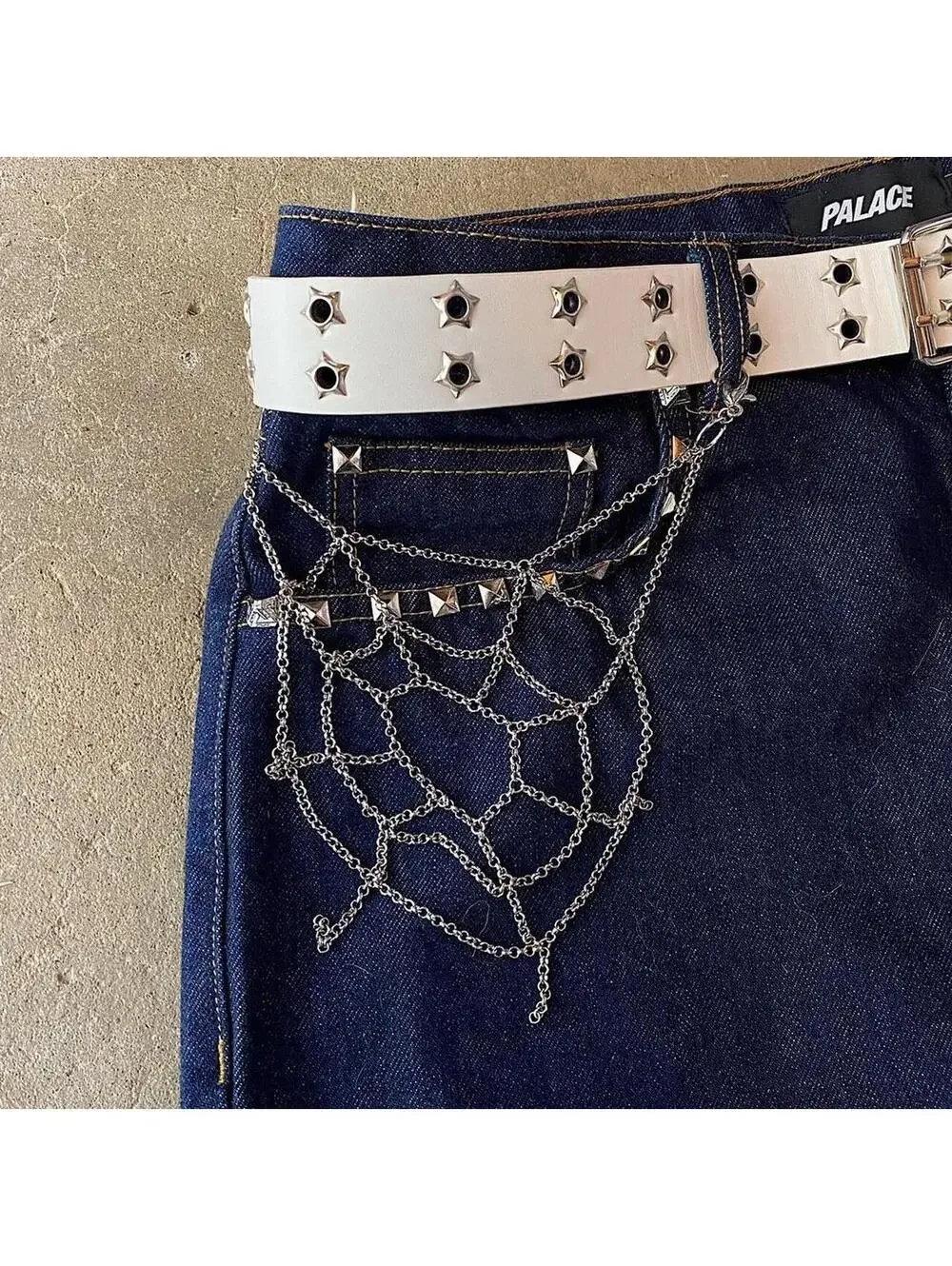 Y2k Cyberpunk style spiderweb ️ silver pocket chain. Punk emo grunge style